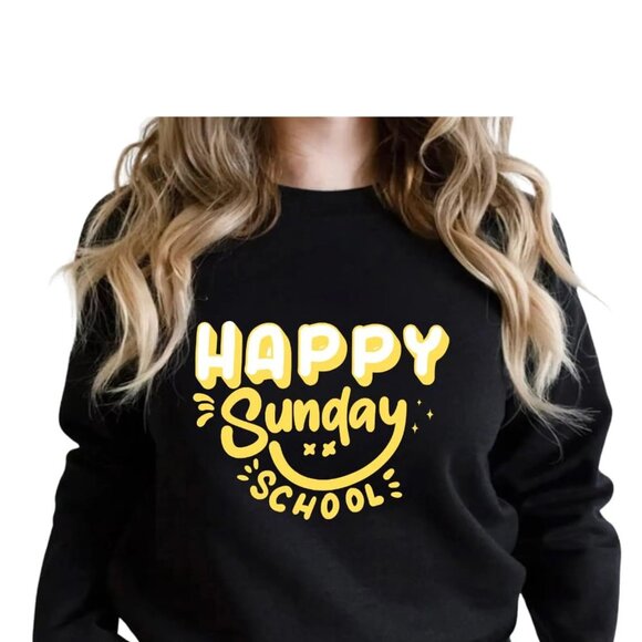 Happy Sunday School Sweatshirt, Christian Faith Crewneck, Fun Religious Shirt, C - Picture 4 of 4